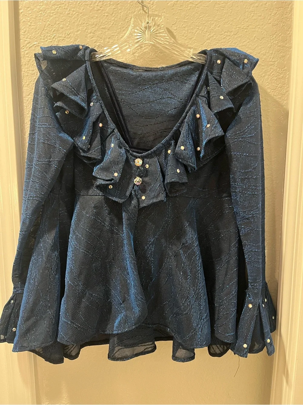 Jr Girls 3 Piece Dance Costume - Navy Velvet Bralette, Pants and Top